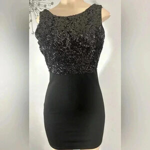 Forever 21‎ Womens Black Sequin Sleeveless Low V Back Pencil Dress